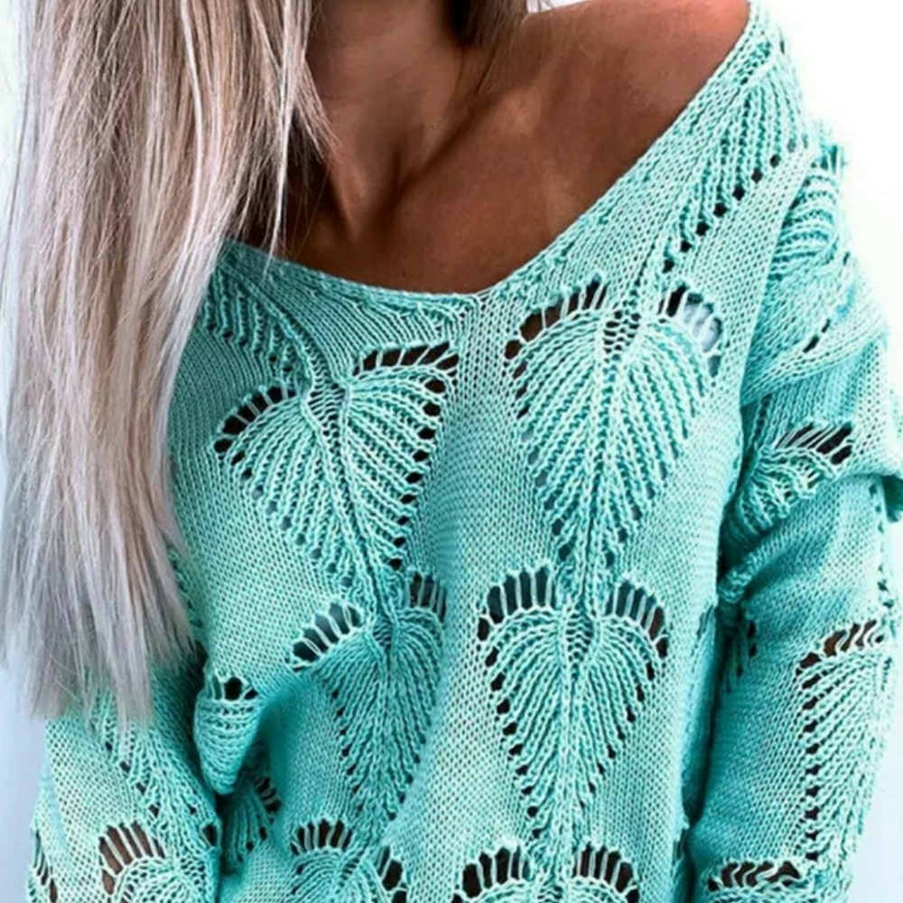 AQUA OPEN KNIT SWEATER - Picture 1 of 2